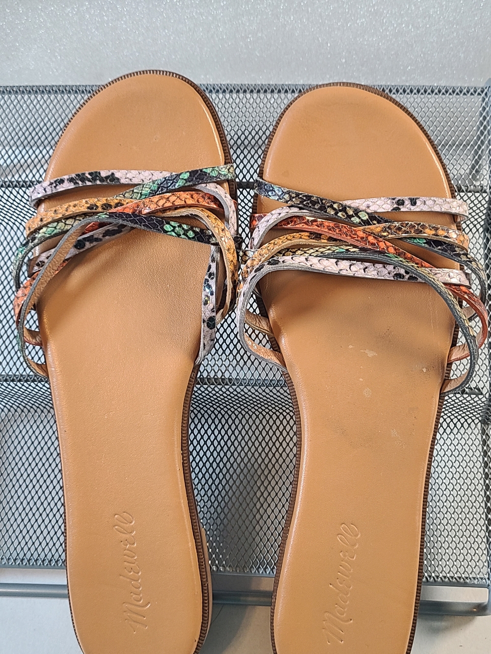 Madewell Slide Sandals Sz 9 Multicolor Rainbow Snake Print Leather BOHO Flats - Picture 7 of 7